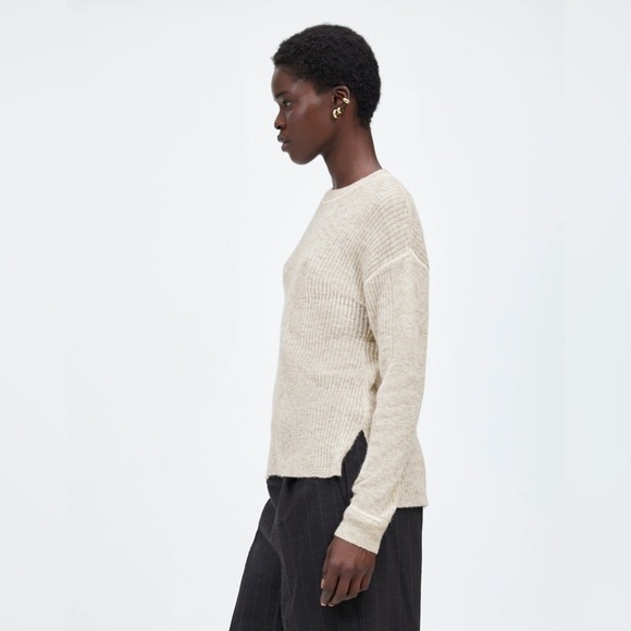 NWT Madewell OVERSIZED Black Ribbed Alpaca-Blend, Soft Crewneck Sweater, XXS - Picture 8 of 15